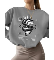 Sweatshirt Bej 3 iplik şardonlu kadın Sıkıştırmak Baskılı unisex erkek kalın Sweatshirt bisiklet (Gri)