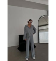 BADU KADIN GİYİM OVERSİZE TRİKO TAKIM (Gri)