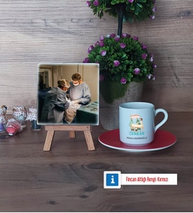Cerraha Hediye Fotoğraflı Dekoratif Taş, Ahşap Altlıklı Türk Kahvesi Fincanı Hediye (Model 3)