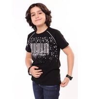 Toontoy Erkek Çocuk Racing Team Yazılı Barkod Baskılı Tişört (Siyah)