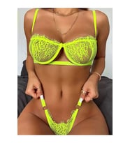 Kadın Saks Dantelli Balenli Sütyen Külot Takım (Neon Yeşil)