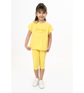 Toontoy Kız Çocuk Beautıful Baskılı Kaprili Takım  (Koyu Sarı)
