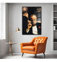 Metal Çerçeveli Temperli Cam Tablo Film Karakteri The Godfather (Siyah)