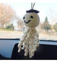 Amigurumi Sevimli Ahtapot El Emeği Araba Süsü Dikiz Aynası (Beyaz)
