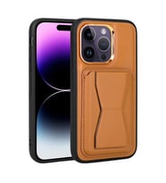 iPhone 14 Pro Max Kılıf Kartlıklı Standlı ?Suni Deri Memo Kılıf (Açık Kahverengi)