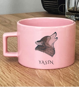 Kişiye Özel Kurt Baskılı Hediye Pastel Fincan Babaya Kardeşe Hediye (Pembe)