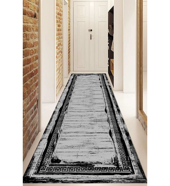 Dijital Baskılı Kaymaz Taban Yıkanabilir Modern Yolluk Ve Koridor Halısı NDU-SD-759 (Siyah)