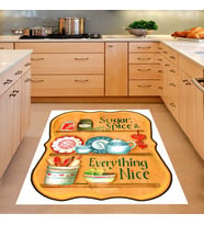 Kitchen Mutfak Dijital Baskı Yıkanabilir Kaymaz Taban Leke Tutmaz Mutfak Halısı (Sarı)