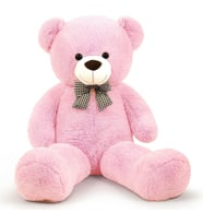 90 cm Rengarenk Papyonlu Peluş Ayıcık - % 100 YERLİ (Pembe)