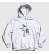 Presmono Unisex Beyaz Pointing Mordecai And Rigby Regular Show Kapüşonlu Sweatshirt 449650tt (Beyaz)