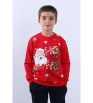 ÇOCUK YILBAŞI SWEAT NOEL BABA VE KAR TANESİ BASKILI RİBANALI E29 (Kırmızı)