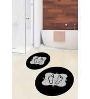 EVDEYA Dijital Yıkanabilir Modern Ayak İzi Desen İkili Yuvarlak Banyo Halısı Klozet Takımı, YKLOZET-20-GOLD, (Mavi)
