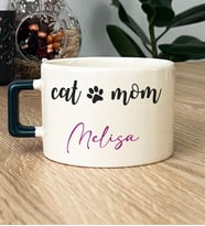 Kişiye Özel Cat Mom Hediye Lüks Fincan Kedi Annesi -2- (Koyu Yeşil)