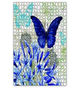 Cakapuzzle Mavi Kelebekler Çiçekler Puzzle Yapboz MDF (Ahşap) (255 Parça)