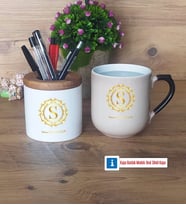 Gold Baş Harf Kalemlik, Kupa Bardak T Kişiye Özel Hediye (Model 2)