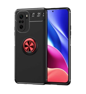 Xiaomi Poco F3 Kılıf Yüzüklü Magnetli Ravel Case (Siyah-Kırmızı)