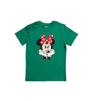Minnie Mouse baskılı pamuklu penye kumaş yazlık çocuk tişört (Yeşil)