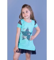 Toontoy Kız Çocuk Kol Üstü Fileli Eteği Fileli Elbise (Mint Yeşili)