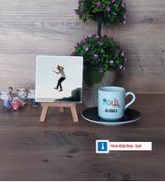 Polis Fotoğraflı Dekoratif Taş, Ahşap Altlıklı Türk Kahvesi Fincanı Hediye (Model 7)