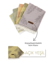 giftcrea Kişiselleştirilebilir Deri Etiketli Jakarlı Premium Peştamal Lotus Desenli Peştamal Plaj Havlusu (Açık Yeşil)