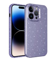 iPhone 14 Pro Max Kılıf Kamera Korumalı Simli Lüks Koton Kılıf (Mor)