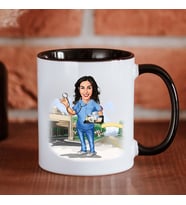 Hemşirelere Karikatürlü Kupa Bardak (Siyah)