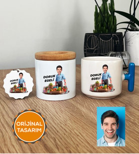 Kişiye Özel Karikatürlü Diyetisyen Hediye Seti T Kupa, Kalemlik, Anahtarlık Diyetisyenler Günü Hediyesi Erkek Diyetisyene Hediye (Mavi)