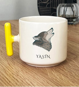Kişiye Özel Kurt Baskılı Hediye T Kupa Bardak Babaya Kardeşe Hediye (Sarı)