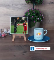 Hakem Fotoğraflı Dekoratif Taş, Ahşap Altlıklı Türk Kahvesi Fincanı Hediye (Model 5)