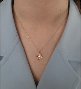 kelebekli bayan gümüş kolye (Rose)
