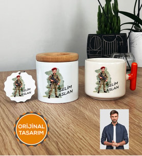 Kişiye Özel Karikatürlü Asker Hediye Seti T Kupa, Kalemlik, Anahtarlık Askere Hediye Asker Sevgiliye Hediye (Turuncu)