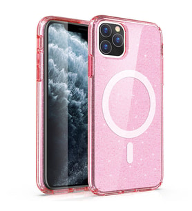 iPhone 11 Kılıf Magsafe Şarj Özellikli Parlayan Simli Saydam Renkli Allstar Kılıf (Pembe)