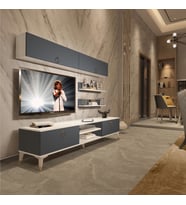 Decoraktiv Eko 5 Mdf Dvd Gold Tv Ünitesi Tv Sehpası - Parlak Beyaz (Beyaz - Antrasit)