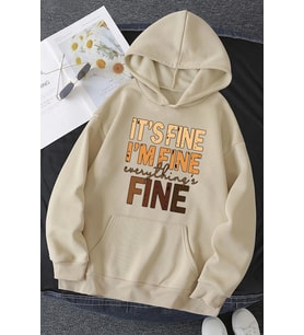 Unisex Oversize Fine Baskılı Sweatshirt (Bej)