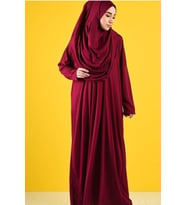 Kadın Tesettür Tek Parça Başörtülü Namaz Elbisesi (Bordo)