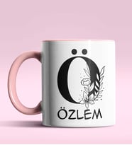 Kişiye Özel Ö Harfi Romantik Tasarım Siyah Renk Kupa (Pembe)