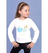 Toontoy Kız Çocuk Baskılı Kol Ucu Lastikli Sırtı Nakış Detaylı Tişört (Ekru)