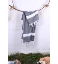 %100 Pamuklu 100x180 Peştemal Plaj Havlusu Jakarlı (Siyah)