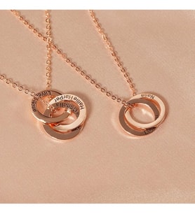 Aileye Özel 3 İsimli Halka Model 24 Ayar Has Altın Kaplama Gümüş Kolye (Rose)