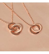 Aileye Özel 3 İsimli Halka Model 24 Ayar Has Altın Kaplama Gümüş Kolye (Rose)