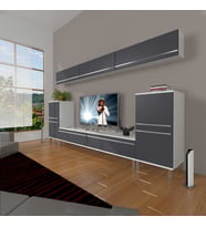 Decoraktiv Eko 9 Mdf Std Krom Ayaklı Tv Ünitesi Tv Sehpası (Beyaz - Antrasit)