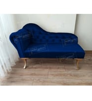 Dekoratif Bihter Koltuk Josefin Puf 130 cm Gold Ayak (Lacivert)