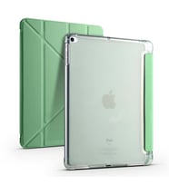 Apple  iPad 9.7 2018 (6.Nesil) Kılıf Tri Folding Kalem Bölmeli Standlı Yumuşak Silikon Kılıf (Açık Yeşil)