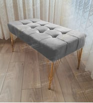 Modern Dilim Puf Ayakucu Puf Gold Metal Ayak (90*45) (Gri)