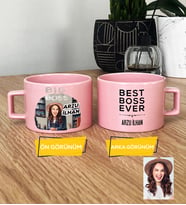 Kişiye Özel Karikatürlü Patron Hediye Pastel Fincan Big Boss Kadın Patrona Doğum Günü Hediyesi (Pembe)