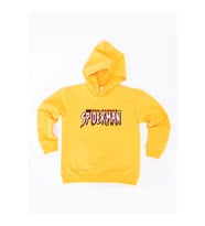 Spiderman baskılı örümcek adam kapüşonlu pamuklu kumaş çocuk sweatshirt (Sarı)