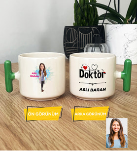 Kişiye Özel Karikatürlü Doktor Hediye T Kupa Bardak Kadın Doktora Hediye Tıp Bayramı Hediyesi (Yeşil)