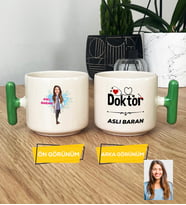 Kişiye Özel Karikatürlü Doktor Hediye T Kupa Bardak Kadın Doktora Hediye Tıp Bayramı Hediyesi (Yeşil)