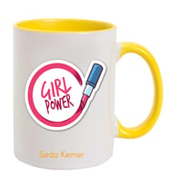 İsme Özel Renkli Kulp Kupa Bardak - Girl Power Temalı (Sarı)