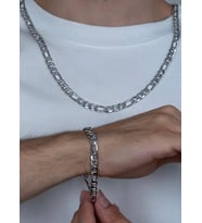 Figaro Model Çelik Unisex Kolye Ve Bileklik Set 2,5mm (Gümüş)